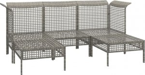 vidaXL 5-cz. zestaw wypoczynkowy do ogrodu, poduszki, szary, rattan PE 4