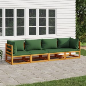 vidaXL 4-cz. ogrodowy zestaw wypoczynkowy, zielone poduszki, drewno 1