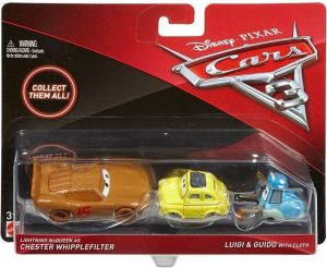 Mattel CARS 3 Dwupak Lightning McQueen as Chester Whipplefilter, Luigi & Guido with Cloth Die-Cast Vehicle 1