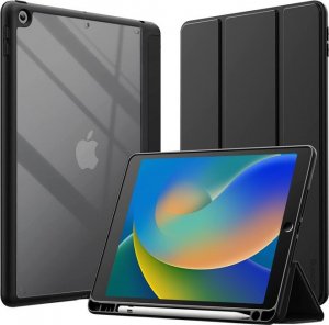 Etui na tablet CRONG PRIMEFOLIO ETUI IPAD 10.2 (2021-2019) Z PODSTAWKĄ I SCHOWKIEM NA APPLE PENCIL (CZARNY/PRZEZROCZYSTY) 2