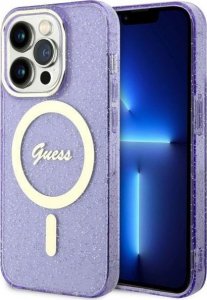 Guess Guess Glitter Gold MagSafe - Etui iPhone 14 Pro Max (Purpurowy) 1