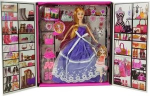 LeanToys Lalka Fioletowa Suknia Bal Torebka Szpilki Biżuteria 3