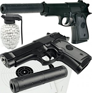 tomdorix BERETTA Pistolet Metalowy na Kulki 6mm Replika ASG + Tłumnik + Granat kulek 1