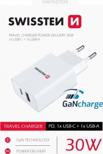 Ładowarka Swissten Swissten Travel 1x USB-C, 1x USB-A 30W 2