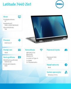 Laptop Dell DELL Latitude 7440 2-in-1 i7-1365U Hybryda (2w1) 35,6 cm (14") Ekran dotykowy Full HD+ Intel Core i7 16 GB LPDDR5-SDRAM 512 GB SSD Wi-Fi 6E (802.11ax) Windows 11 Pro Czarny 6