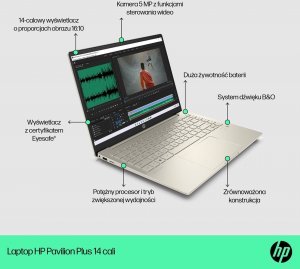 Laptop HP HP Pavilion Plus 14-eh0114nw i7-12700H 14" 2K 90Hz 500nits 16GB DDR4 3200 SSD1TB Intel Iris Xe Graphics Win11 7