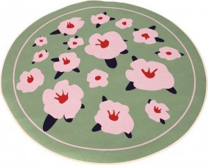 Hedo Okrągły dywan, antypoślizgowy 80 x 80 cm - wzór Kwiaty, zielony 1