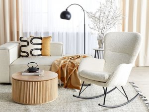 Beliani Fotel bujany boucle biały z czarnym ANASET 2