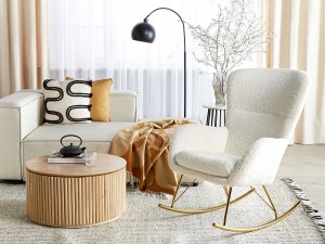 Beliani Fotel bujany boucle biały ze złotym ANASET 11