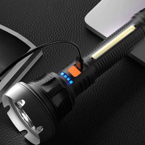 Latarka 4kom.pl Latarka taktyczna LED SOS COB 10W z 4 trybami świecenia do 500m czarno-szara 4