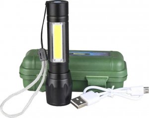 Latarka 4kom.pl Latarka taktycznia Mini światło klasyczne 9cm LED COB T6 z regulacją Zoom kieszonkowa czarna 13