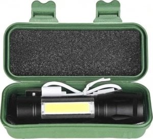 Latarka 4kom.pl Latarka taktycznia Mini światło klasyczne 9cm LED COB T6 z regulacją Zoom kieszonkowa czarna 14