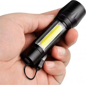 Latarka 4kom.pl Latarka taktycznia Mini światło klasyczne 9cm LED COB T6 z regulacją Zoom kieszonkowa czarna 15