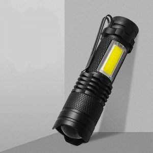Latarka 4kom.pl Latarka taktyczna klasyczne światło LED COB XPE Mini lampa metalowa kieszonkowa Zoom czarna 11