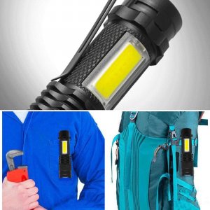 Latarka 4kom.pl Latarka taktyczna klasyczne światło LED COB XPE Mini lampa metalowa kieszonkowa Zoom czarna 3
