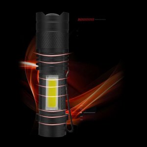 Latarka 4kom.pl Latarka taktyczna klasyczne światło LED COB XPE Mini lampa metalowa kieszonkowa Zoom czarna 5