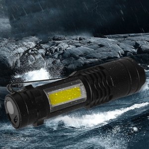 Latarka 4kom.pl Latarka taktyczna klasyczne światło LED COB XPE Mini lampa metalowa kieszonkowa Zoom czarna 6