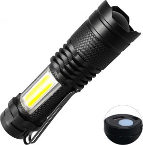 Latarka 4kom.pl Latarka taktyczna klasyczne światło LED COB XPE Mini lampa metalowa kieszonkowa Zoom czarna 8