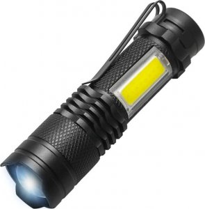 Latarka 4kom.pl Latarka taktyczna klasyczne światło LED COB XPE Mini lampa metalowa kieszonkowa Zoom czarna 9