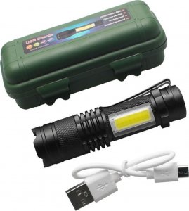 Latarka 4kom.pl Latarka taktyczna klasyczne światło LED COB XPE Mini lampa metalowa kieszonkowa Zoom czarna 10