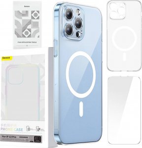 Baseus Etui ochronne Baseus Magnetic Crystal Clear do iPhone 13 Pro (transparentne) + szkło hartowane + zestaw czyszczący 1