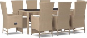 vidaXL 9-cz. zestaw mebli ogrodowych z poduszkami, beżowy, polirattan 2