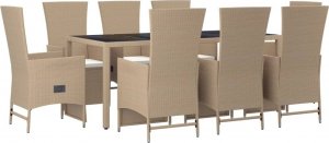 vidaXL 9-cz. zestaw mebli ogrodowych z poduszkami, beżowy, polirattan 3