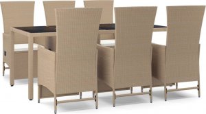 vidaXL 7-cz. zestaw mebli ogrodowych z poduszkami, beżowy, polirattan 2