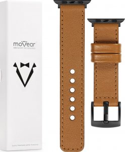 moVear moVear Prestige C1 Skórzany pasek 20mm do Apple Watch 8 / 7 / 6 / 5 / 4 / SE (41/40mm) | Jasnobrązowy, brązowe złote przeszycie [rozmiar i klamra do wyboru] Standard 2