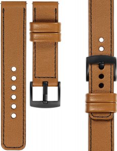 moVear moVear Prestige C1 Skórzany pasek 20mm do Samsung Galaxy Watch5 Pro / Watch 5 4 3 / Active 2 1 | Jasnobrązowy, czarne przeszycie [rozmiar i klamra do wyboru] Standard 1