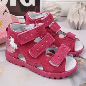 Kornecki Skórzane sandały dziewczęce ortopedyczne fuksja Kornecki OR17 OR117 31 2