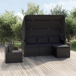 vidaXL 4-cz. zestaw wypoczynkowy do ogrodu, poduszki, czarny rattan PE 1