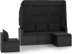 vidaXL 4-cz. zestaw wypoczynkowy do ogrodu, poduszki, czarny rattan PE 2