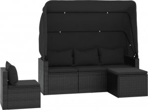 vidaXL 4-cz. zestaw wypoczynkowy do ogrodu, poduszki, czarny rattan PE 3