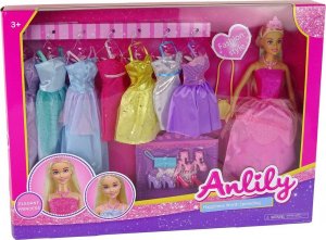 LeanToys Duży Zestaw Lalka Z Garderobą Sukienki Dodatki Ubranka 5