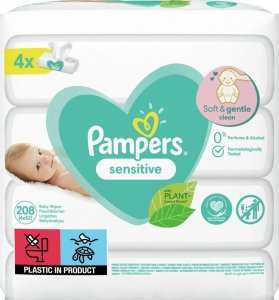 Pampers Chusteczki nawilżane Sensitive 4x52szt. + Kosmetyczka gratis 2