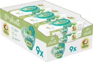 Pampers Chusteczki nawilżane Harmonie Coco 0% plastiku 9x42szt. + Kosmetyczka gratis 2
