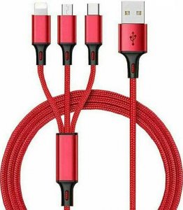 Kabel USB Vega USB-A - USB-C + microUSB + Lightning Czerwono-czarny (27973) 2