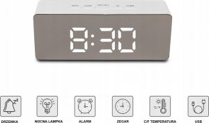 Verk ZEGAR BUDZIK TERMOMETR LUSTRO LED ALARM DATA 4w1 8