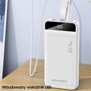 Powerbank Awei AWEI PowerBank P141K 40000mAh 22.5W czarny/black 3xUSB/PD/Lightning wyświetlacz + lampka LED 6