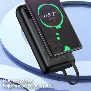 Powerbank Awei AWEI PowerBank P169K 20000mAh 22.5W czarny/black wyświetlacz + kable PD/Lightning 2