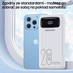 Powerbank Awei AWEI PowerBank P169K 20000mAh 22.5W czarny/black wyświetlacz + kable PD/Lightning 7