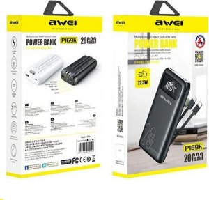 Powerbank Awei AWEI PowerBank P169K 20000mAh 22.5W czarny/black wyświetlacz + kable PD/Lightning 8