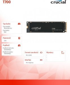 Dysk SSD Crucial T700 4TB M.2 2280 PCI-E x4 Gen5 NVMe (CT4000T700SSD3) 2