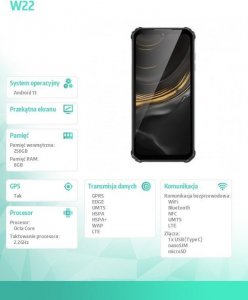 Smartfon Oukitel WP22 8/256GB Czarny  (WP22-BK/OL) 15