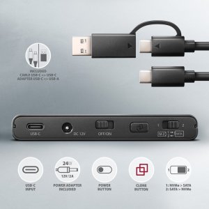 Kieszeń Axagon ADSA-CC USB-C 10Gbps NVMe M.2 2.5/3.5 SSD&HDD Clone Master 2 7