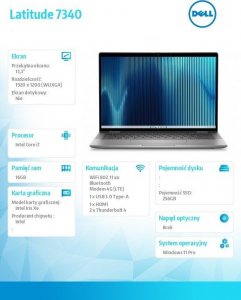 Laptop Dell Notebook Latitude 7340 Win11Pro/i7-1365U/256/16/INT/3YPS 5