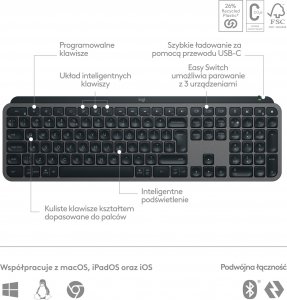 Klawiatura Logitech MX Keys S Bezprzewodowa Graphite US (920-011587) 6