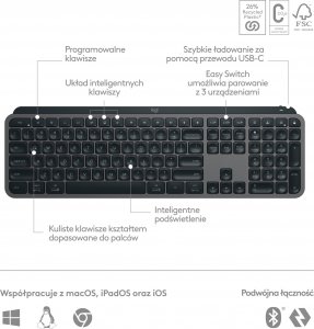 Klawiatura Logitech MX Keys S Plus Bezprzewodowa Graphite US (920-011589) 6