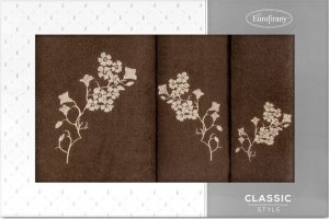 Eurofirany Komplet ręczników bawełnianych z haftem BLOSSOM 30x50 + 50x90 + 70x140 beżowy 1